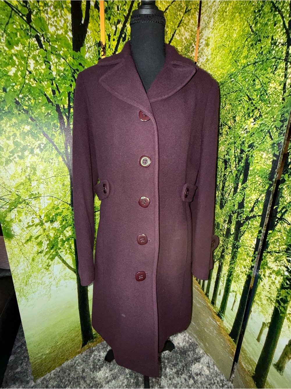 Womens Plum Wool-Blend Single-Breasted Pea Coat